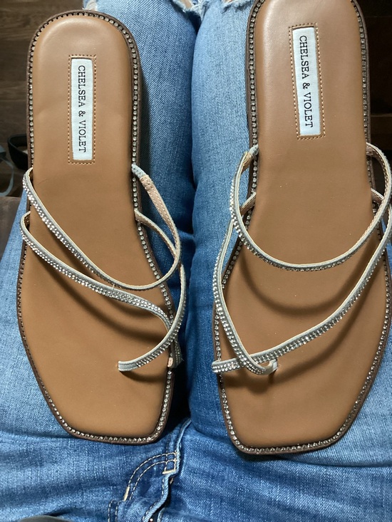 Chelsea & Violet Shoes - Chelsea & Violet Tan Rhinestone Strappy Sandals Size 9
